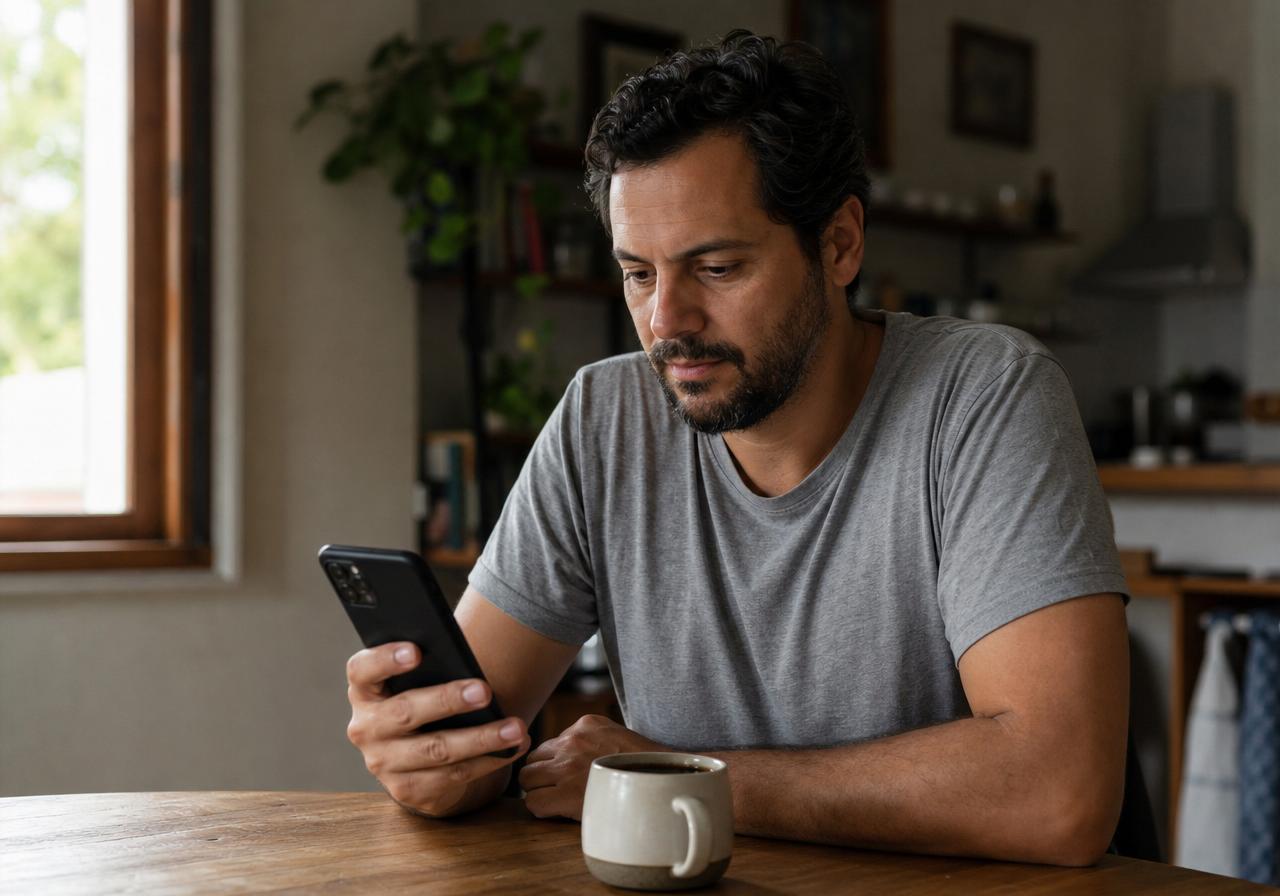 Cliente acompanhando o mercado pelo celular em casa